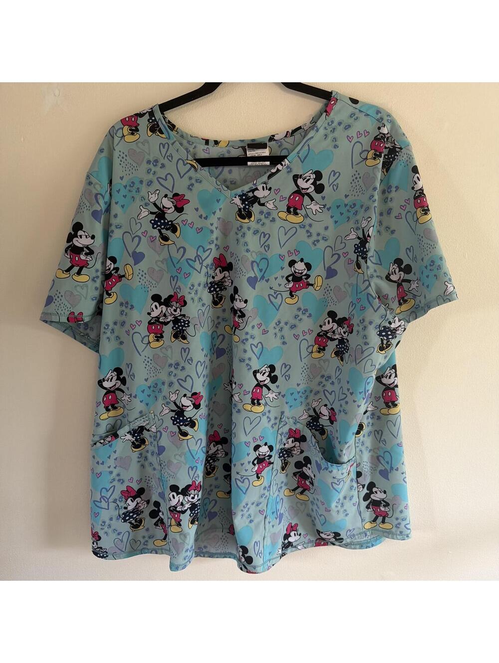 Mickey Mouse Blue hearts Scrub top size 2X